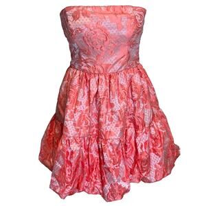 New‎ Floral polkadot Strapless Puff Minidress Hoco Cocktail Pink Coral sz 6
